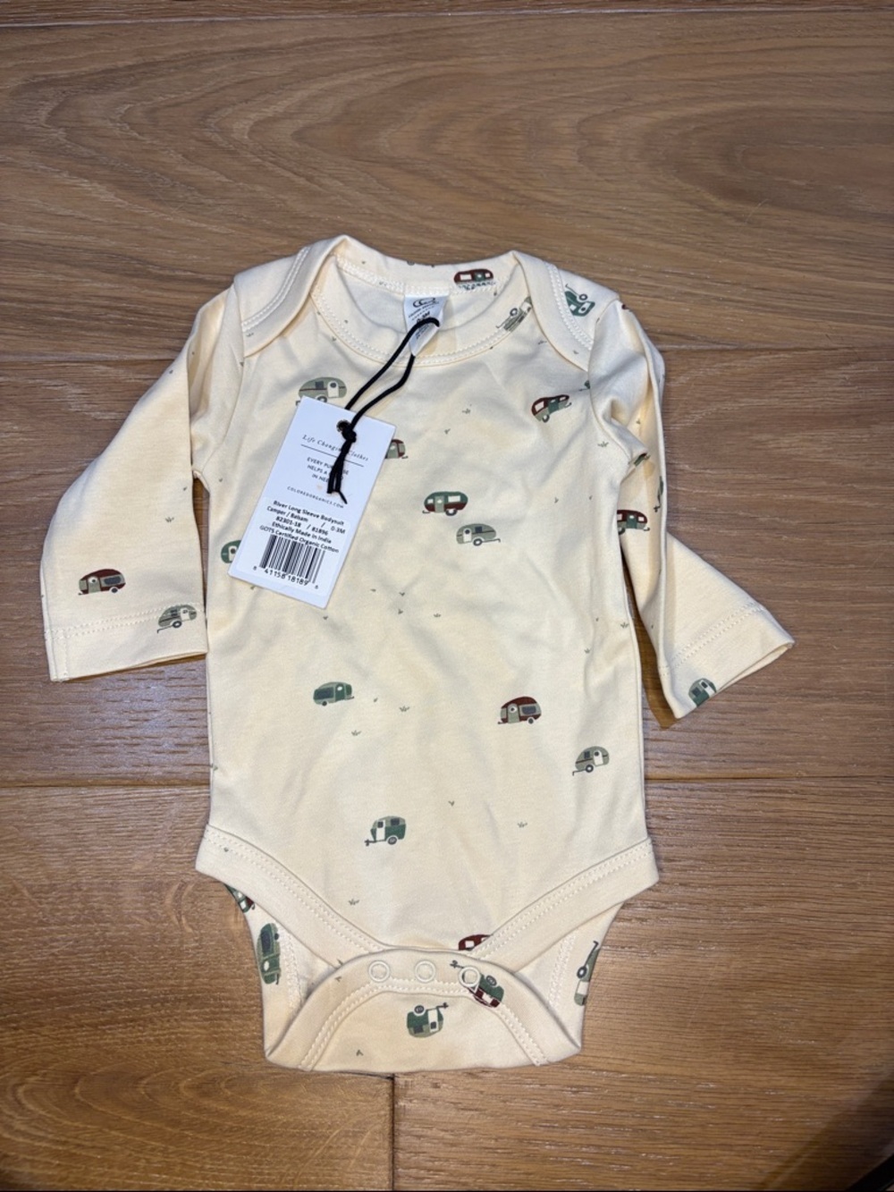 Colored Organics Baby Cream Camper Print Bodysuit - Cozy Long Sleeve 0-3m - Picture 4 of 9